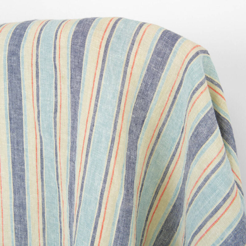 Linen fabric vanilla bluish stripes, washed 6 Linen fabric vanilla bluish stripes, washed