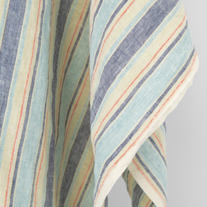 Linen fabric vanilla bluish stripes, washed 7 Linen fabric vanilla bluish stripes, washed