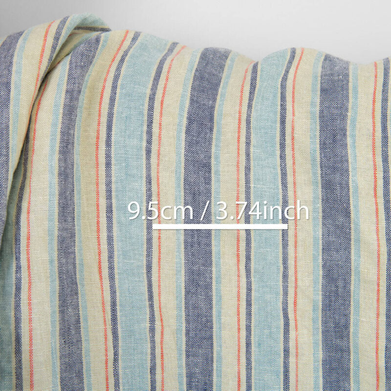 Linen fabric vanilla bluish stripes, washed 8 Linen fabric vanilla bluish stripes, washed