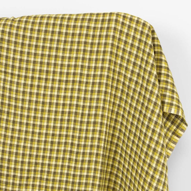 Linen fabric yellow green checks, washed