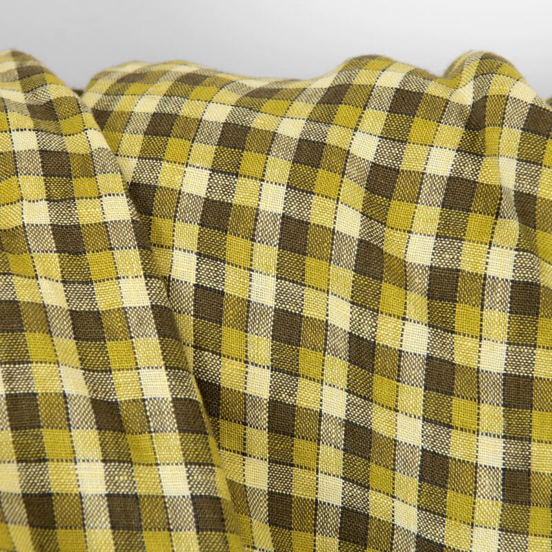 Linen fabric yellow green checks, washed