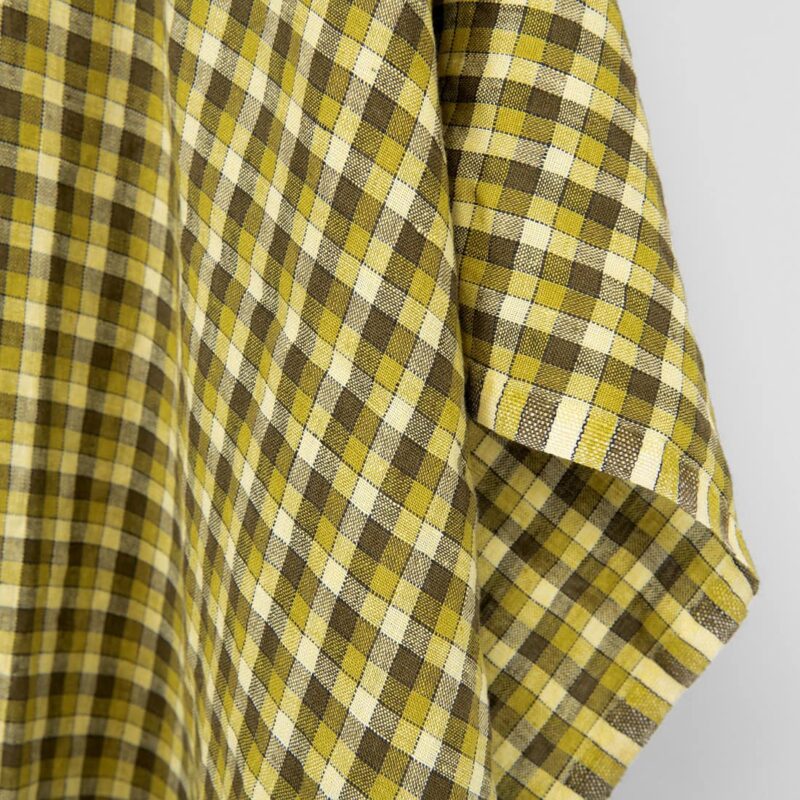 Linen fabric yellow green checks, washed