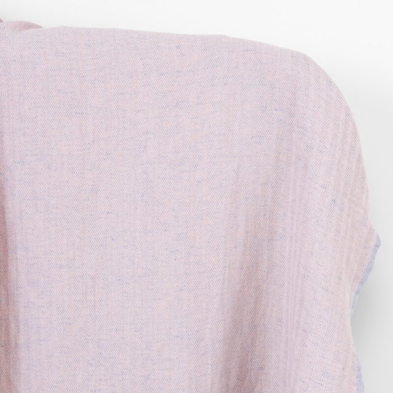 Halflinen fabric light pink and pale blue herringbone, washed