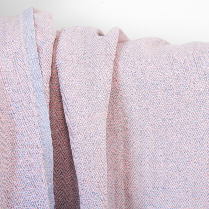 Halflinen fabric light pink and pale blue herringbone, washed