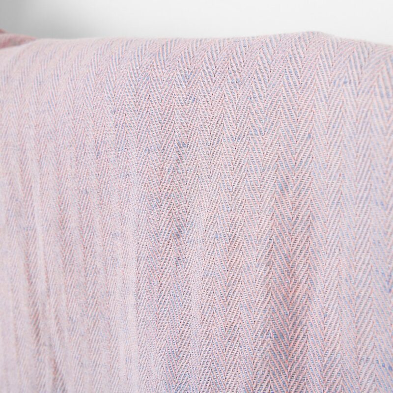 Halflinen fabric light pink and pale blue herringbone, washed