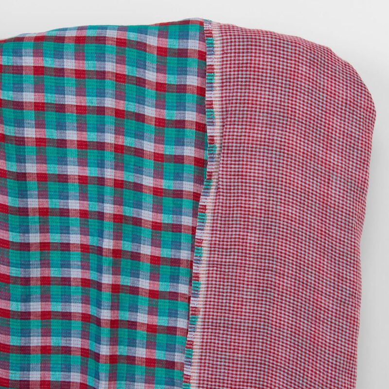 Linen fabric double sided checks red green blue, washed 6 Linen fabric double sided checks red green blue, washed