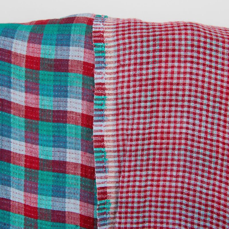 Linen fabric double sided checks red green blue, washed 7 Linen fabric double sided checks red green blue, washed