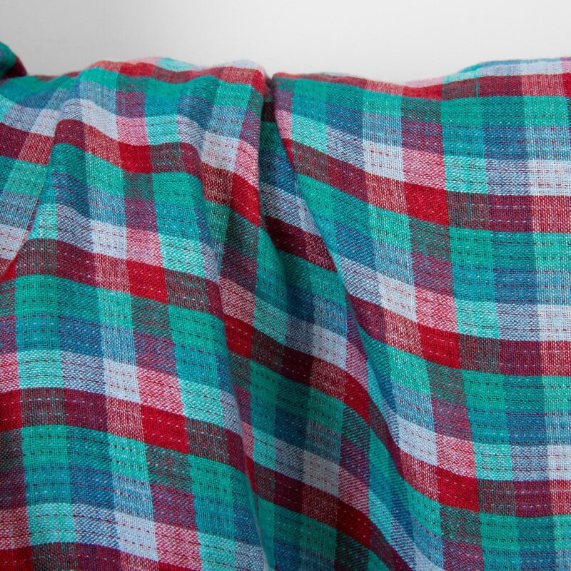 Linen fabric double sided checks red green blue, washed 9 Linen fabric double sided checks red green blue, washed