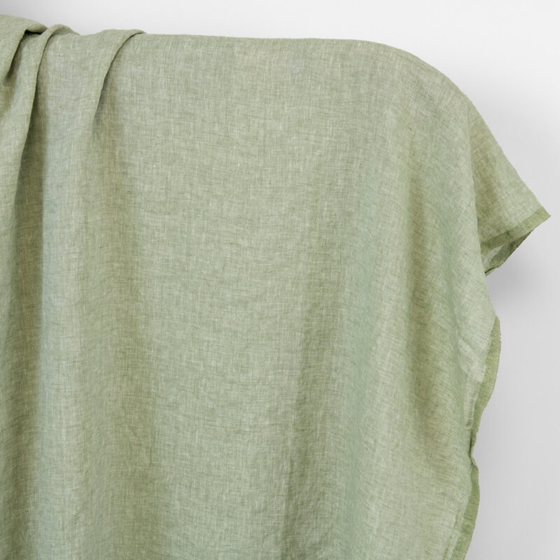 Linen fabric pale sage green, washed
