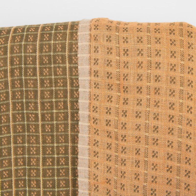 Linen fabric double sided brown and clay checks, washed 7 Linen fabric double sided brown and clay checks, washed