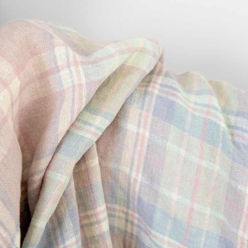 Linen fabric pink pastel checks, washed 7 Linen fabric pink pastel checks, washed