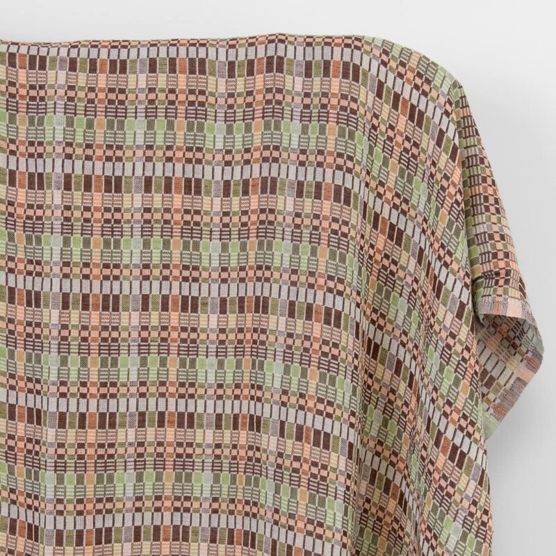 Linen cotton fabric multicolour brown green checks, washed 5 Linen cotton fabric multicolour brown green checks, washed