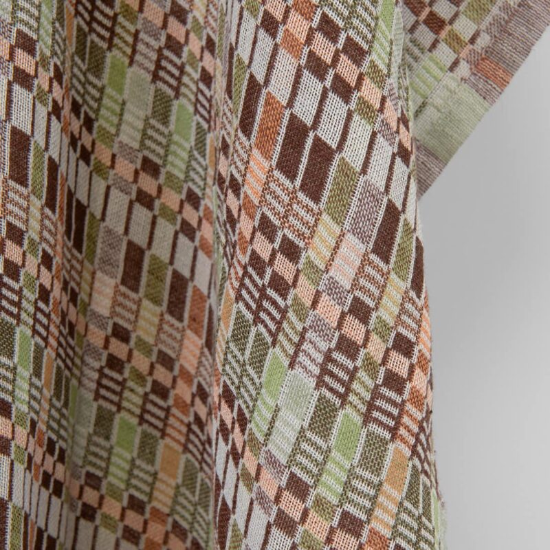 Linen cotton fabric multicolour brown green checks, washed 7 Linen cotton fabric multicolour brown green checks, washed