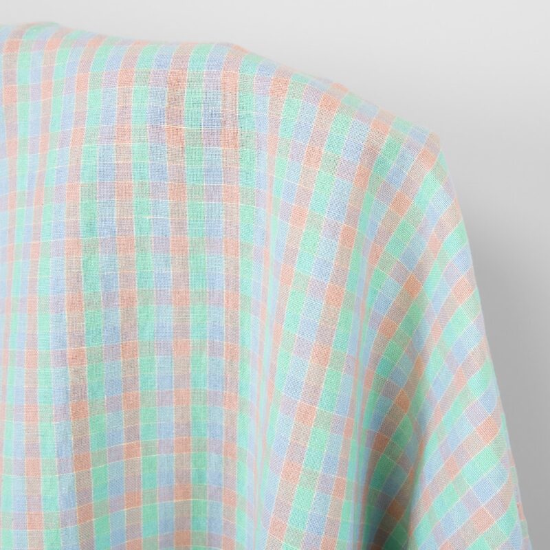 Linen cotton fabric bright pastel checks, washed 6 Linen cotton fabric bright pastel checks, washed