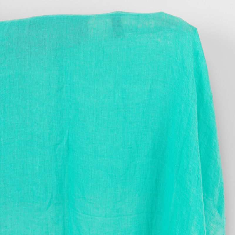 Linen fabric sheer bright turquoise green, washed