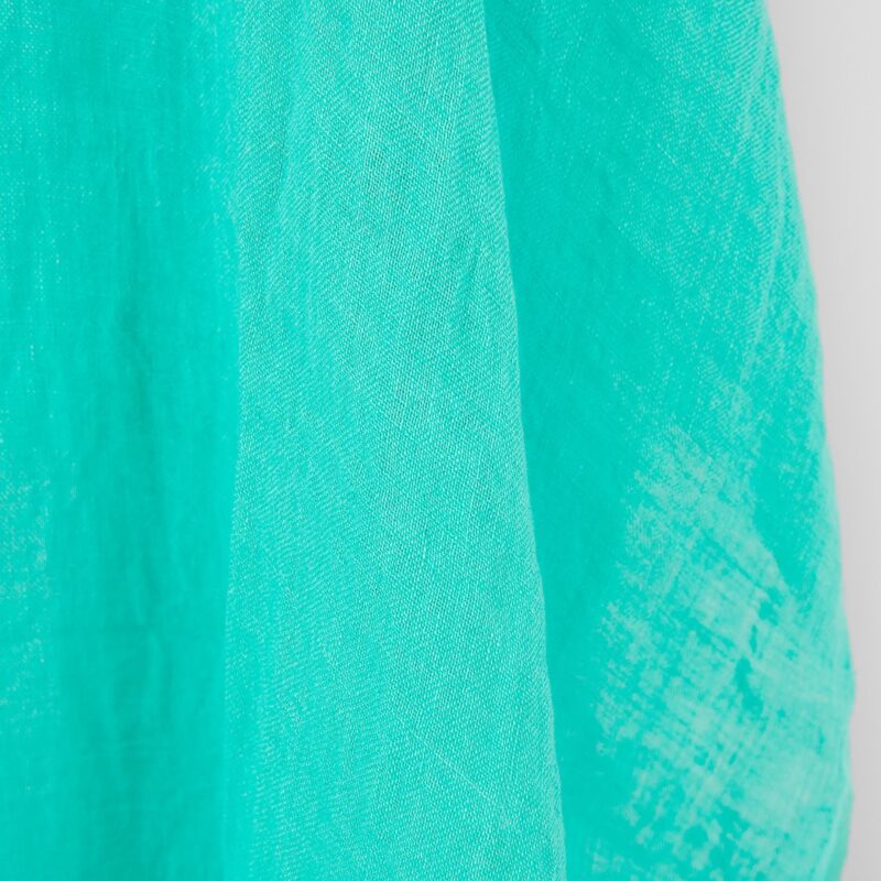 Linen fabric sheer bright turquoise green, washed