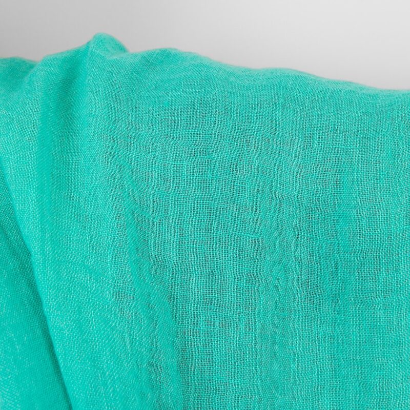 Linen fabric sheer bright turquoise green, washed