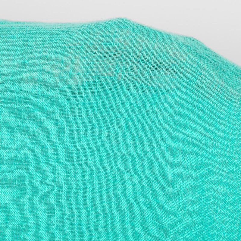 Linen fabric sheer bright turquoise green, washed
