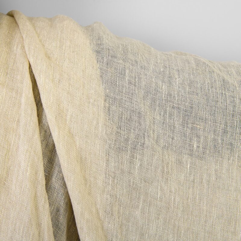 Linen fabric sheer light cream yellow, washed