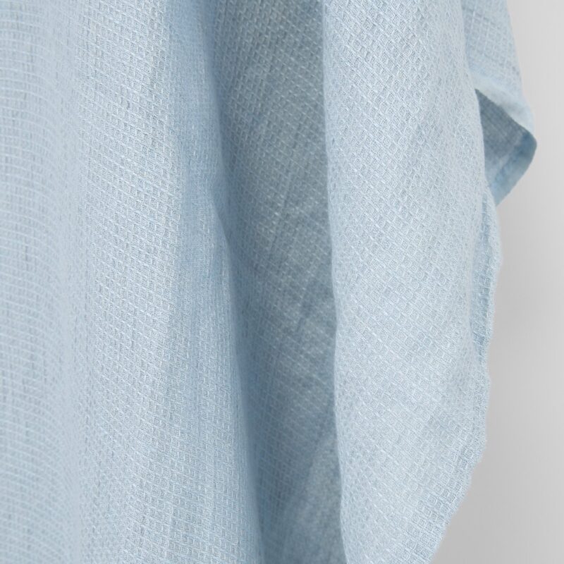Linen fabric pale grey blue waffle, washed
