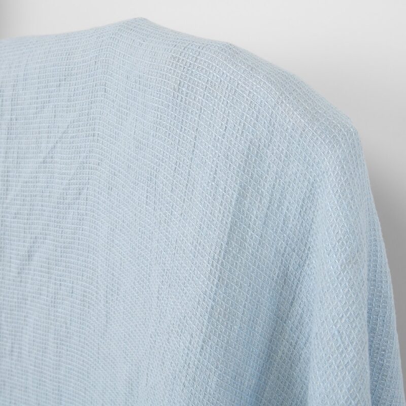 Linen fabric pale grey blue waffle, washed