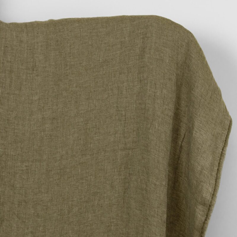 Linen fabric moss brown striped, washed