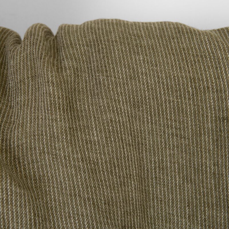 Linen fabric moss brown striped, washed
