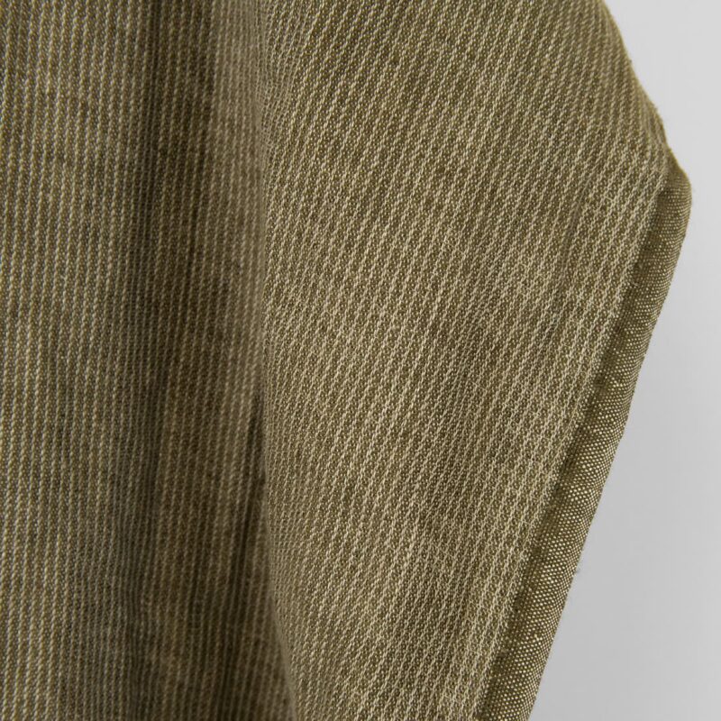 Linen fabric moss brown striped, washed