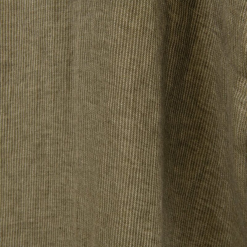 Linen fabric moss brown striped, washed