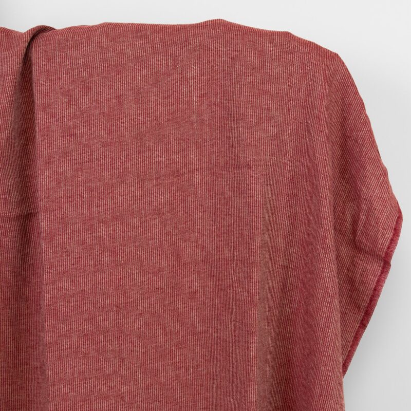 Linen fabric wine red striped, washed