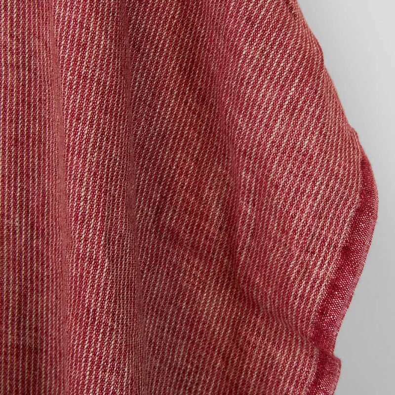 Linen fabric wine red striped, washed