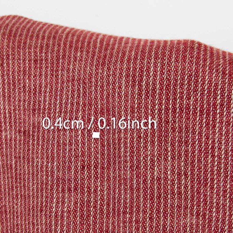 Linen fabric wine red striped, washed