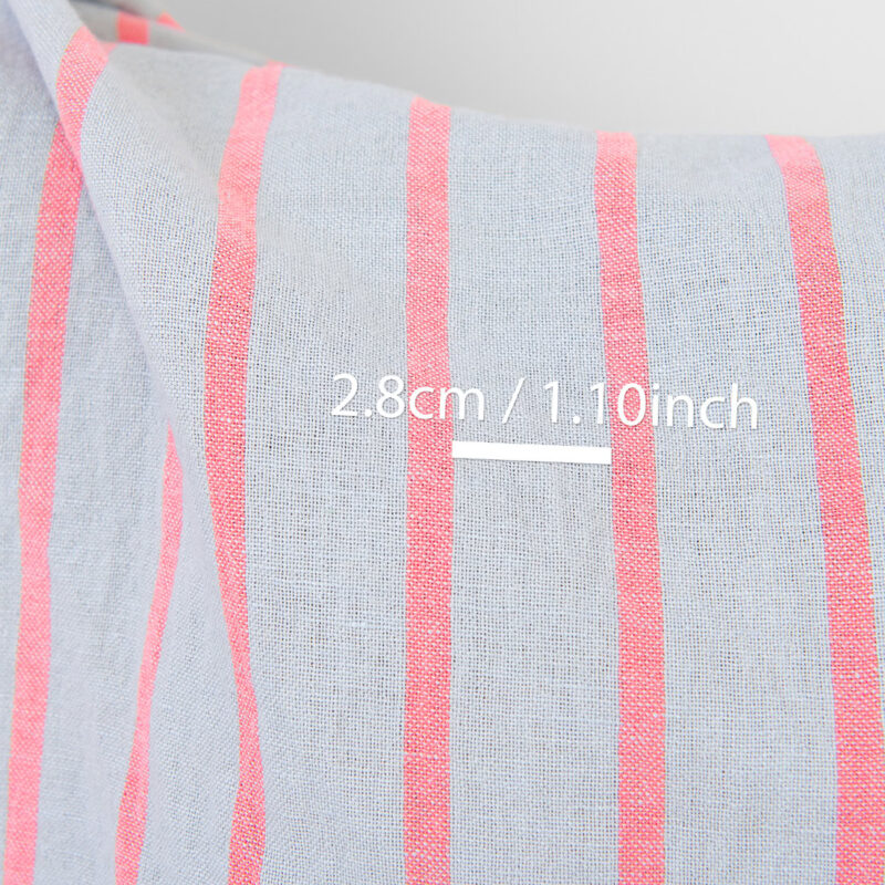 Linen cotton fabric light grey with bright red stripes, washed