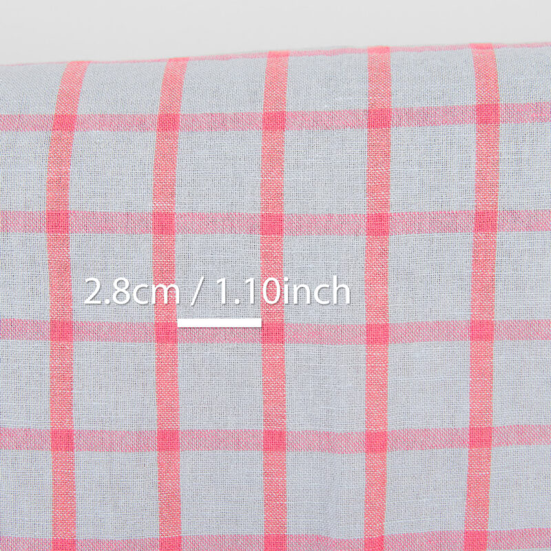 Linen cotton fabric light grey with bright red checks, washed