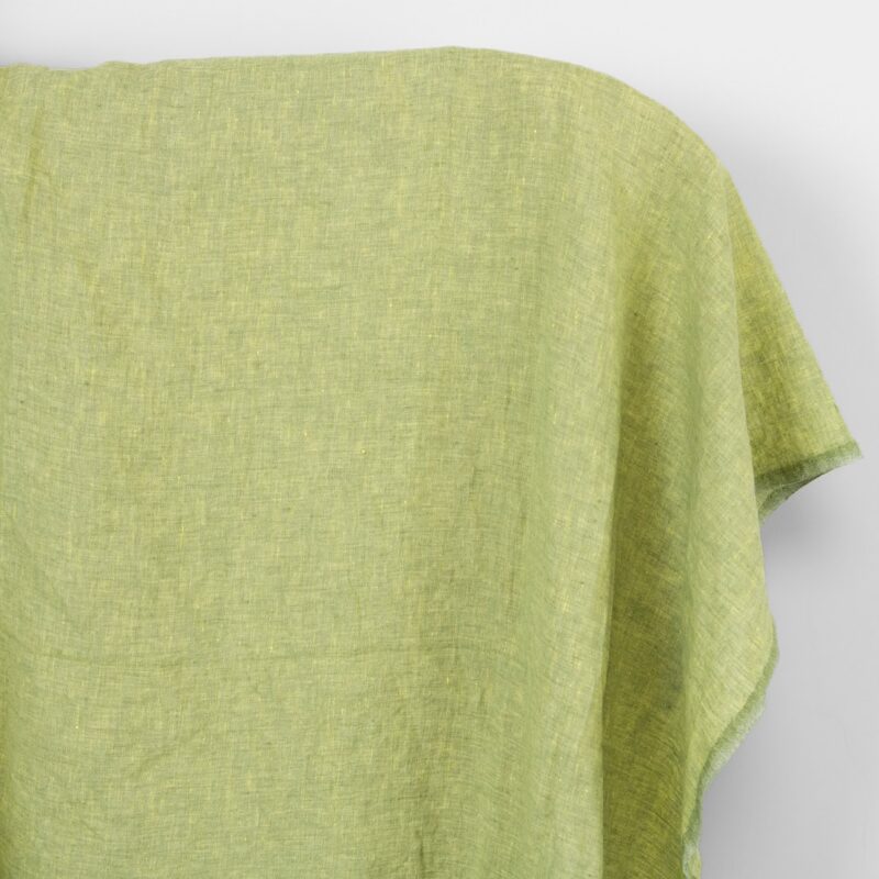 Linen fabric light yellow and green melange, washed