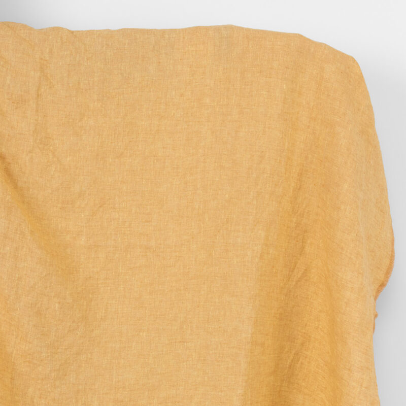 Linen fabric light yellow and clay melange, washed