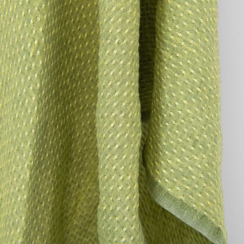 Linen fabric light yellow and green green polka dot, washed