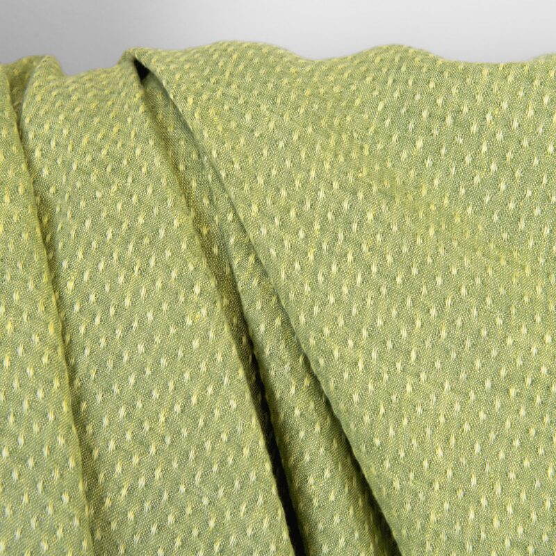 Linen fabric light yellow and green green polka dot, washed