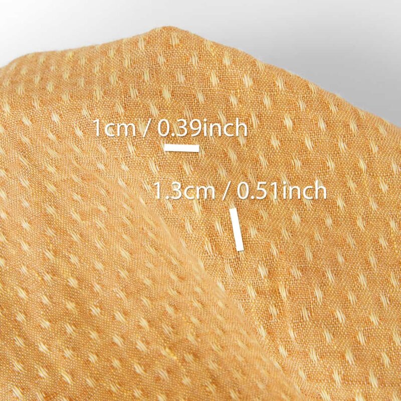 Linen fabric light yellow and clay polka dot, washed