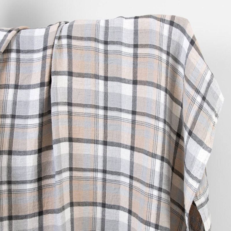 Heavy linen fabric checked light and dark grey ,washed