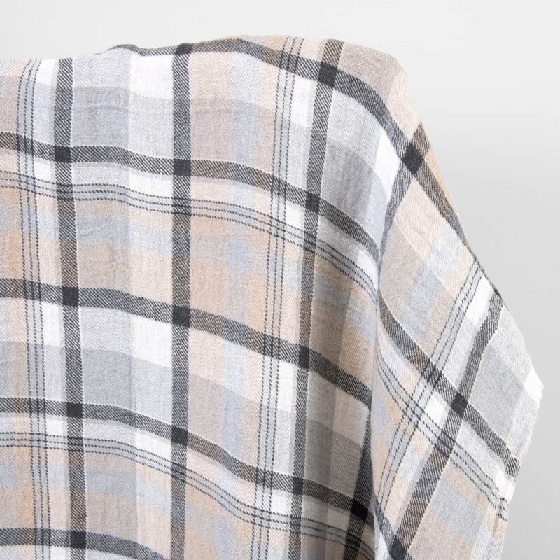 Heavy linen fabric checked light and dark grey ,washed, twill weave