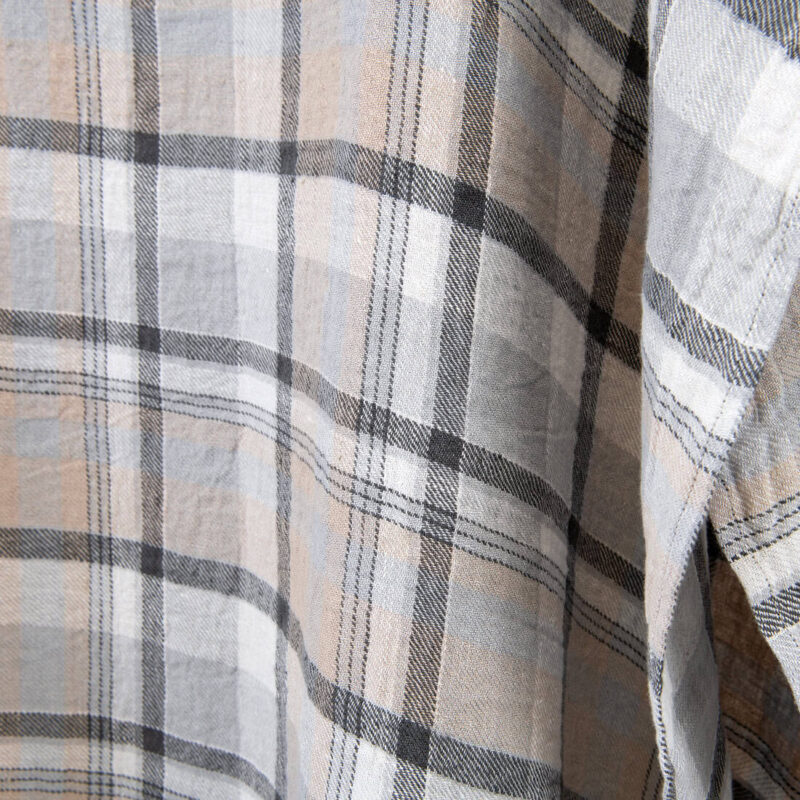 Heavy linen fabric checked light and dark grey ,washed, heavy weight