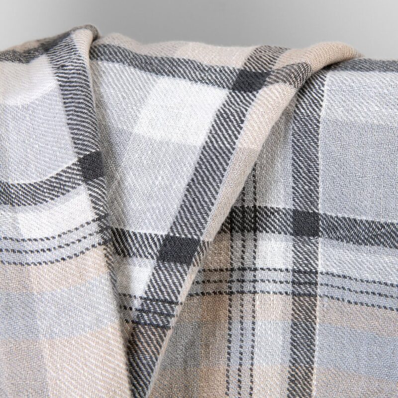 Heavy linen fabric checked light and dark grey ,washed, pure linen