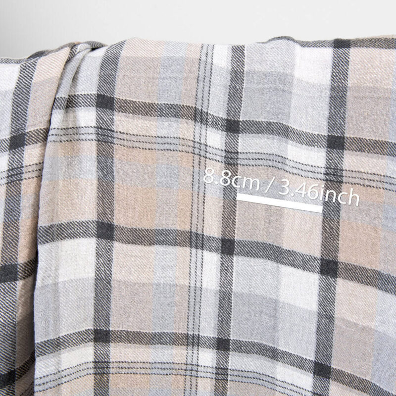 Heavy linen fabric checked light and dark grey ,washed, with measurements