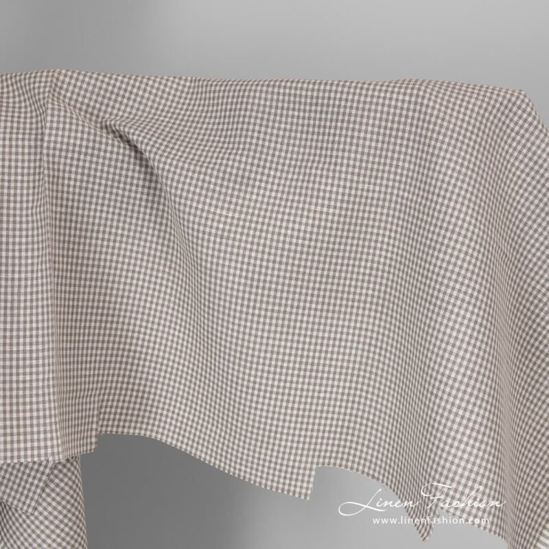 Linen cotton fabric in fine grey-white checks 5 Linen cotton fabric in fine grey white checks.
