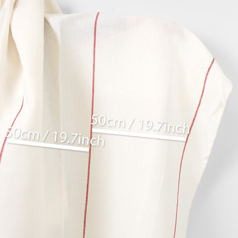 Linen fabric plain off-white with red stripes 5 Linen fabric plain off-white with red stripes, with measurements