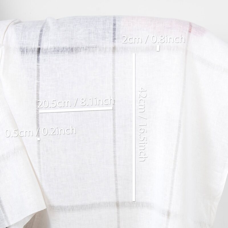 Linen fabric optical white with large checks, with measurements