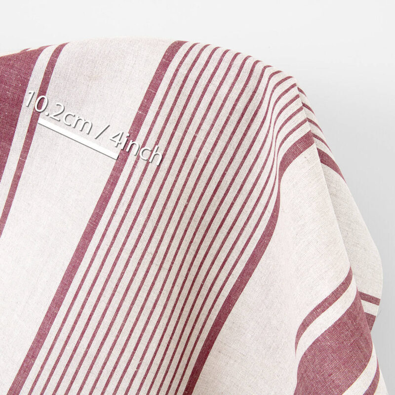 Linen cotton fabric beige with brown stripes 7 Linen cotton fabric beige with brown stripes, with undyed linen