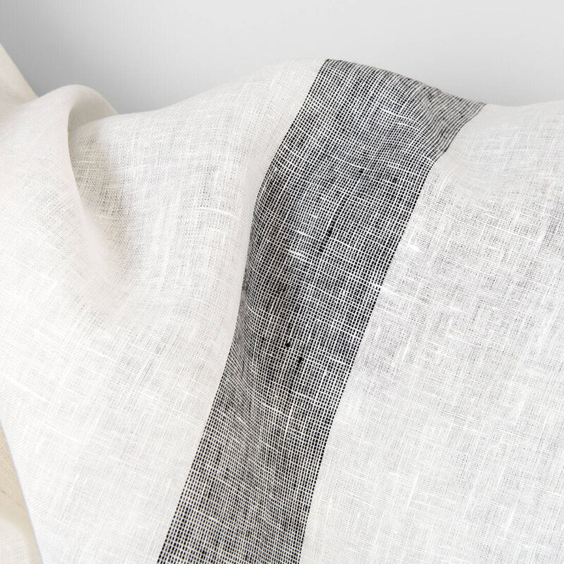 Linen fabric off-white with black stripes