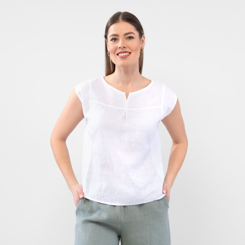 YUTA Blouse white 6 Linen optical white blouse, short sleeves
